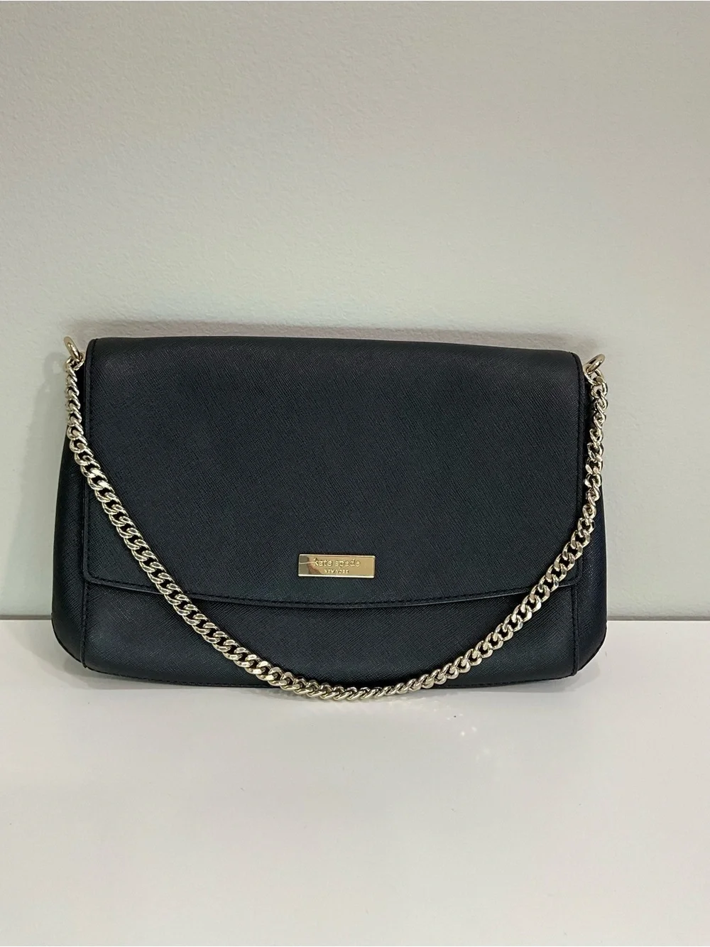 KATE SPADE Greer Laurel Way Black Saffiano Leather Chain Shoulder Bag